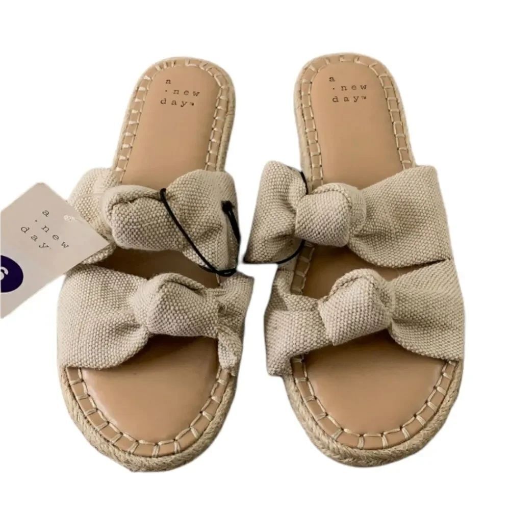 A New Day Women's Shoe Size 7.5 Miriam Double Knotted Espadrille Slide Sandals